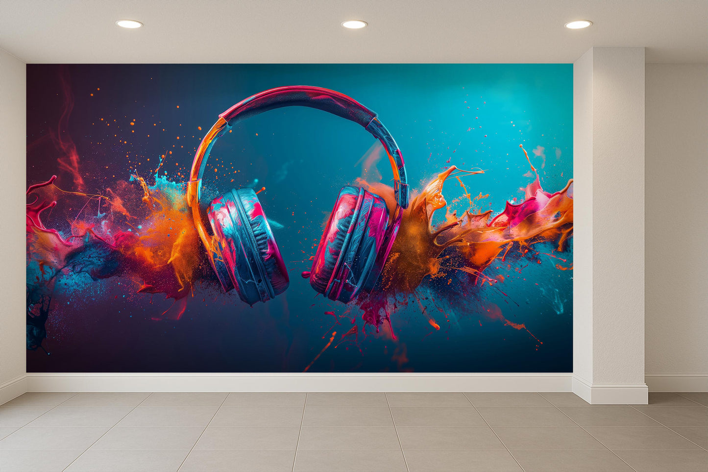 Color Splash Music Art Wallpaper, Vibrant DJ Studio Wall Decor, Audio Wave Painting, Music Lover