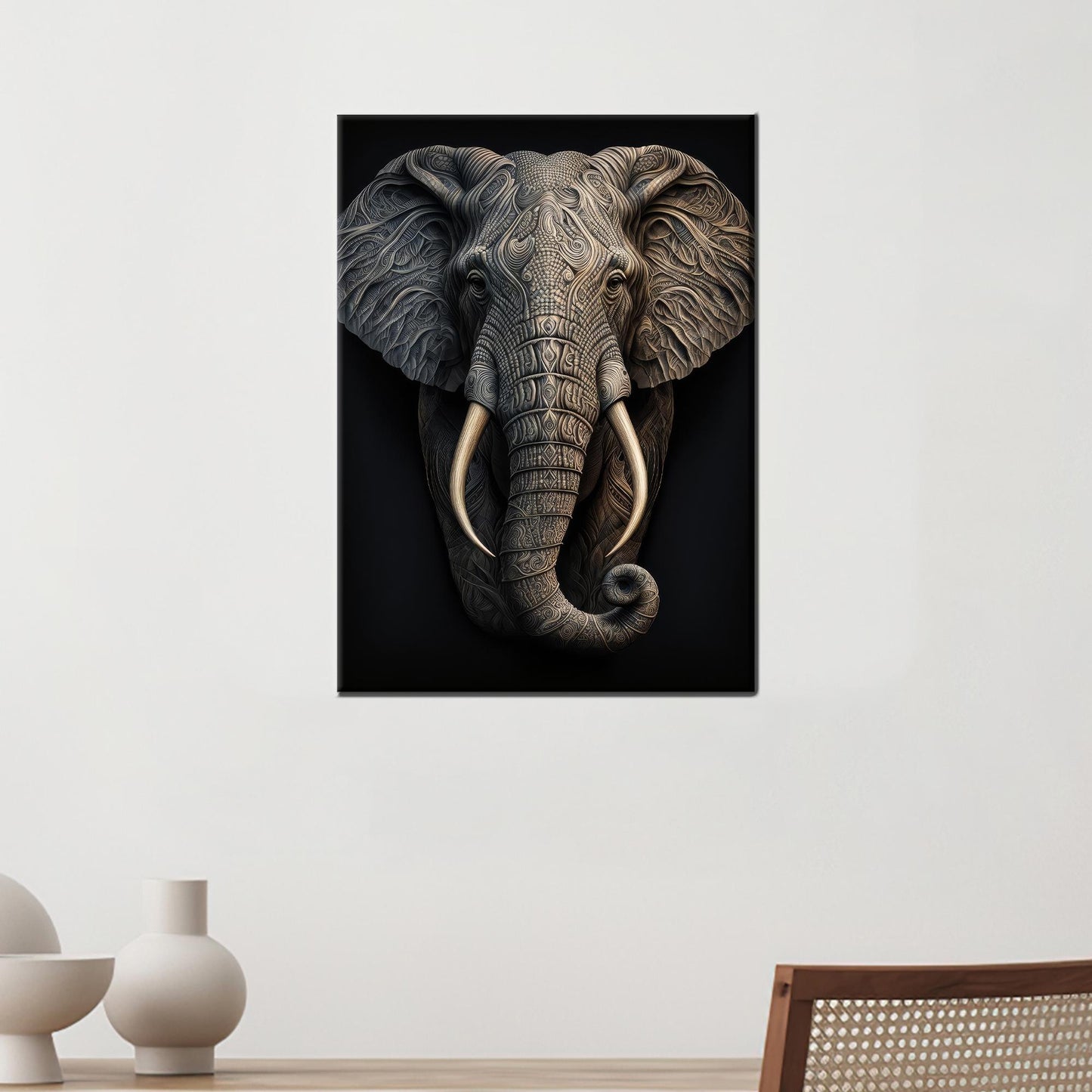 Modern Black Elephant Canvas Art, Minimalist Room Decor, Printed Wall Art, Personalized Gift Box