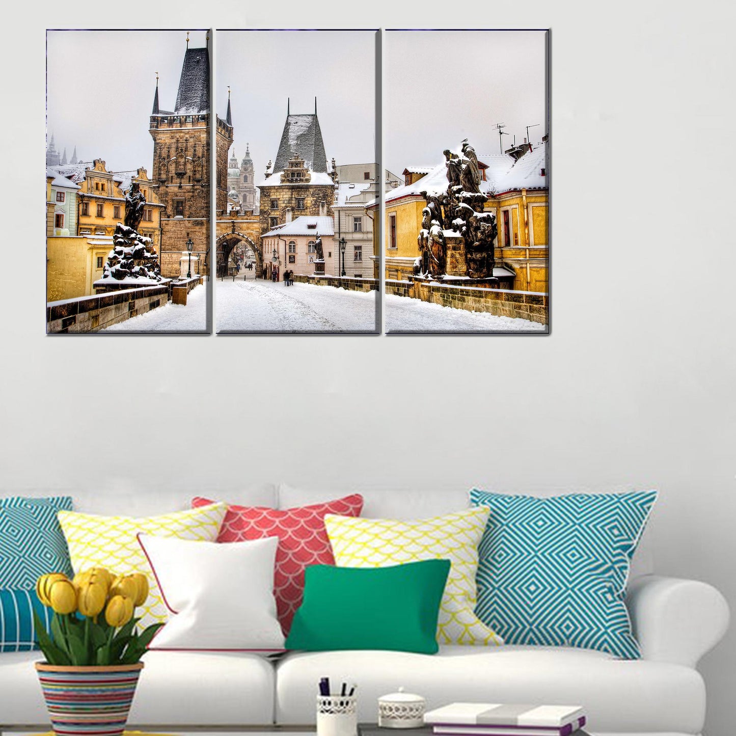 Prague Bridge Printed Canvas Wall Art - Landscape Decor for Personalized Gifts