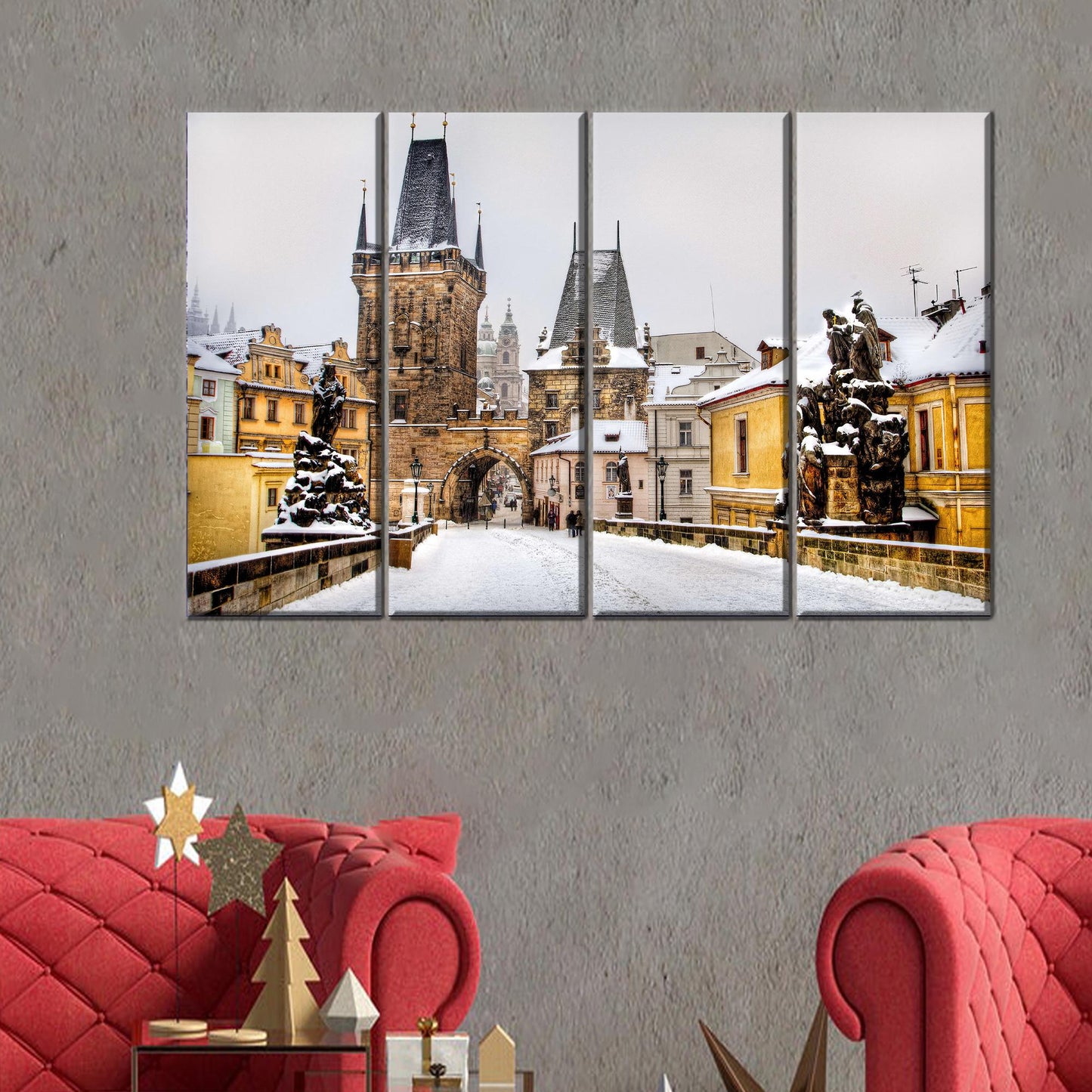 Prague Bridge Printed Canvas Wall Art - Landscape Decor for Personalized Gifts