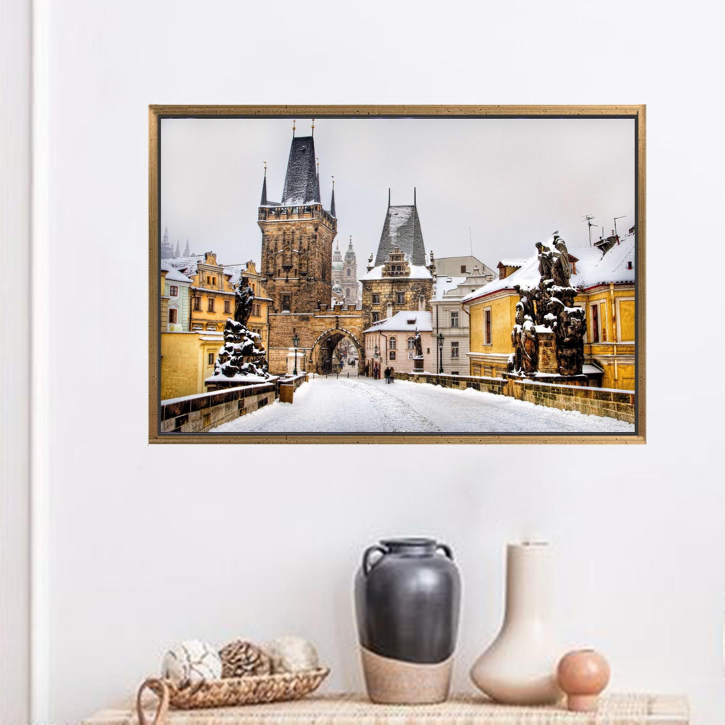 Prague Bridge Printed Canvas Wall Art - Landscape Decor for Personalized Gifts