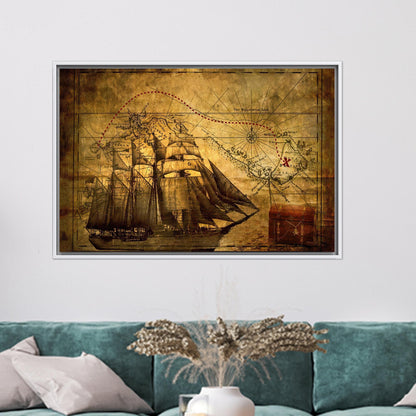 Pirates 3D Old Map Her Canvas Print