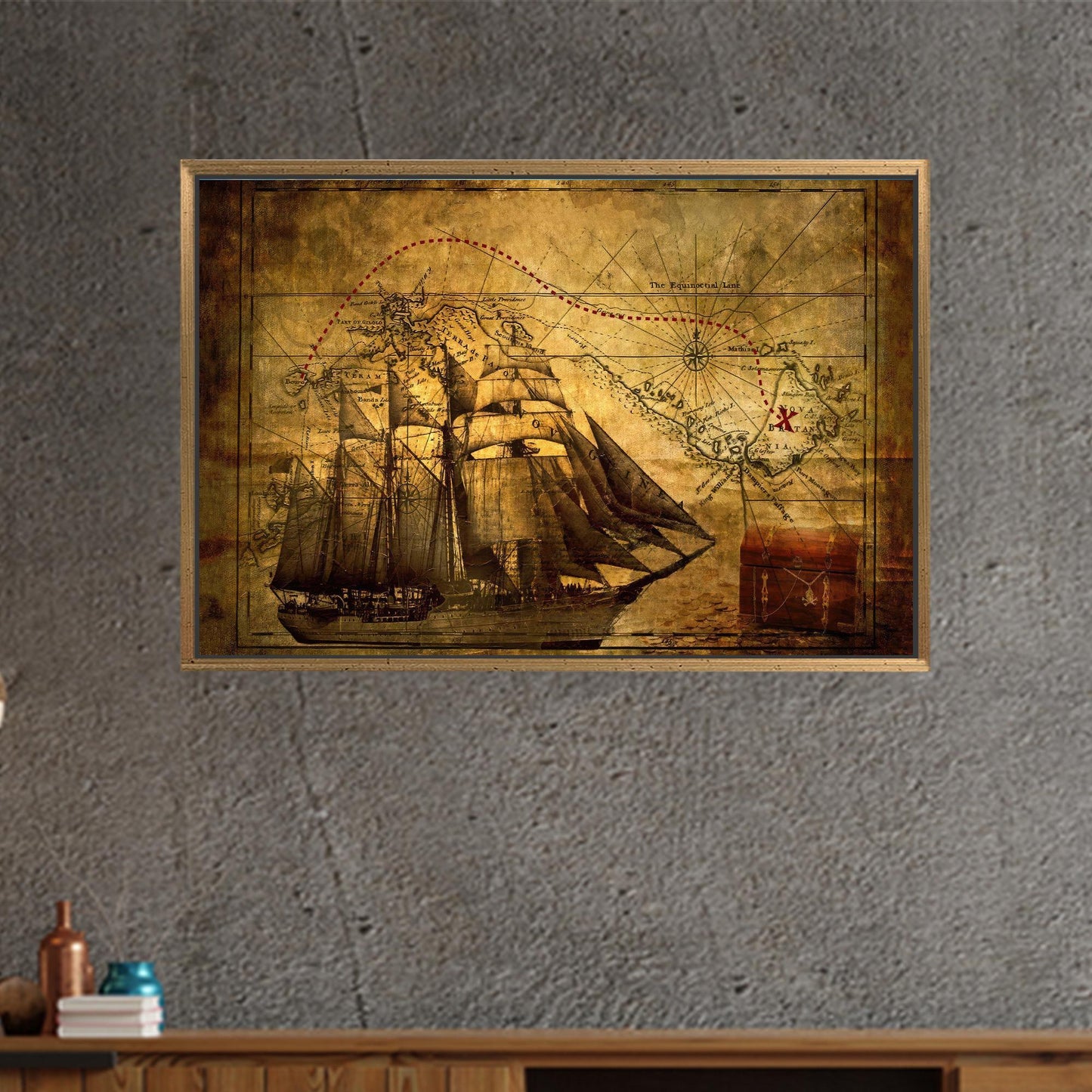 Pirates 3D Old Map Her Canvas Print