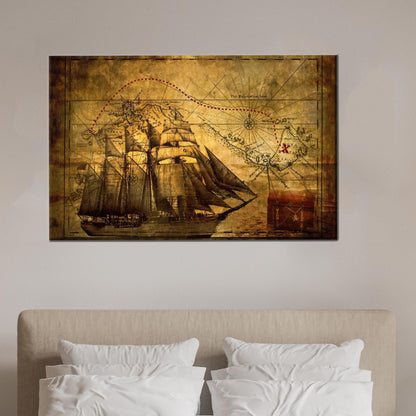 Pirates 3D Old Map Her Canvas Print