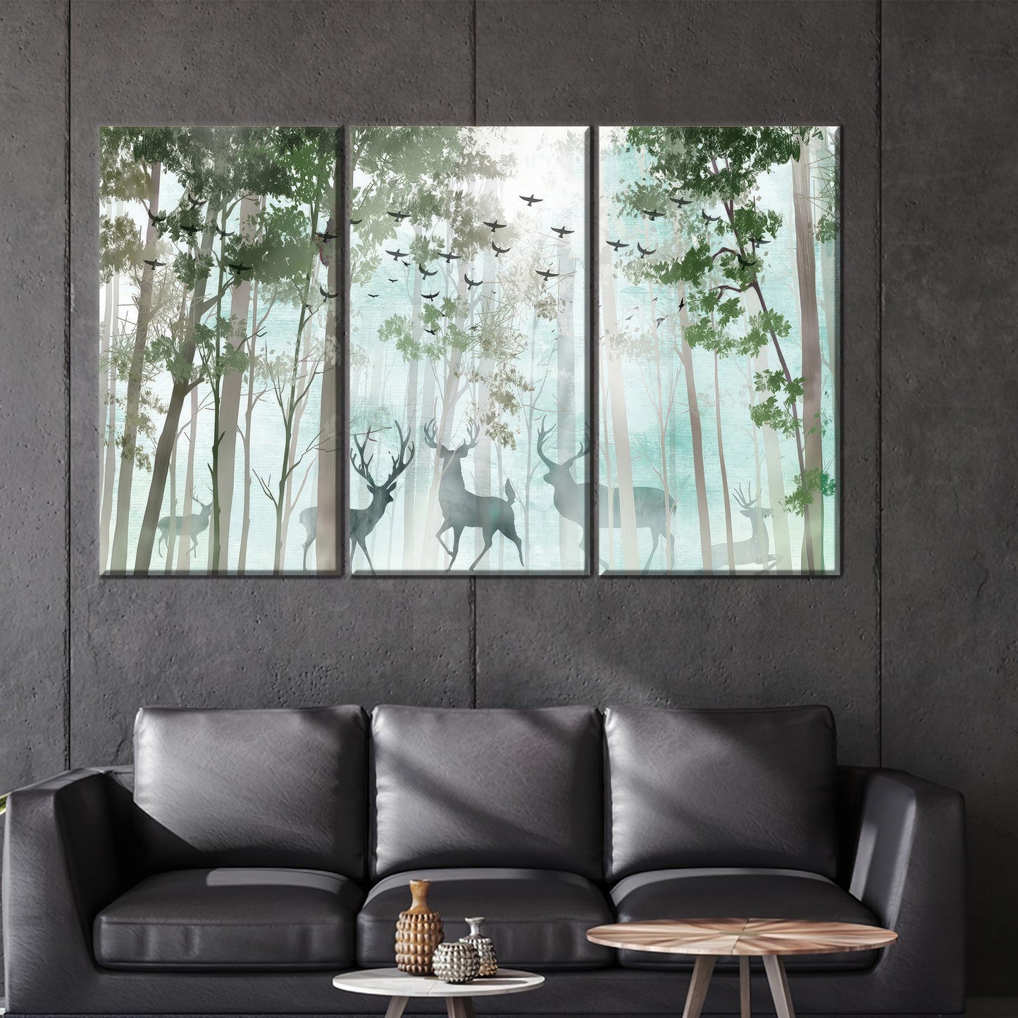 Modern Landscape Canvas Print: Deer in Forest, Personalized Wedding Gift for Couples