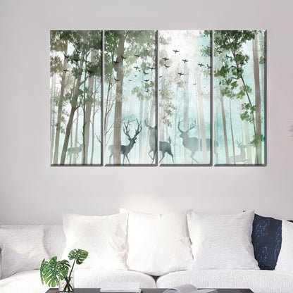 Modern Landscape Canvas Print: Deer in Forest, Personalized Wedding Gift for Couples
