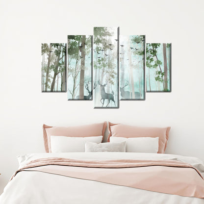 Modern Landscape Canvas Print: Deer in Forest, Personalized Wedding Gift for Couples