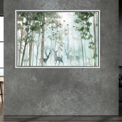 Modern Landscape Canvas Print: Deer in Forest, Personalized Wedding Gift for Couples