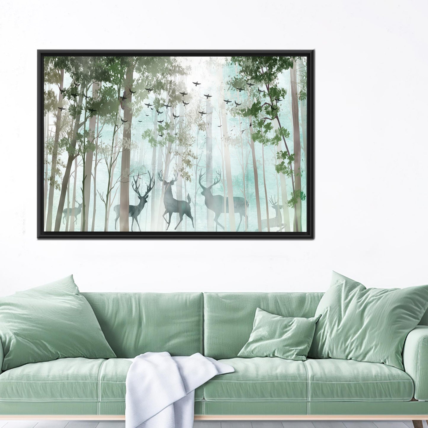 Modern Landscape Canvas Print: Deer in Forest, Personalized Wedding Gift for Couples