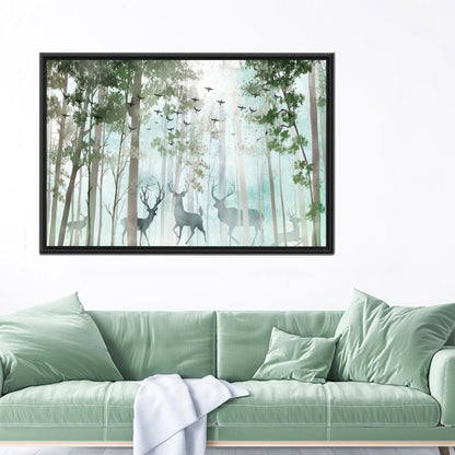Modern Landscape Canvas Print: Deer in Forest, Personalized Wedding Gift for Couples