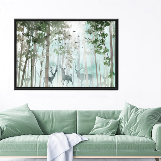 Modern Landscape Canvas Print: Deer in Forest, Personalized Wedding Gift for Couples