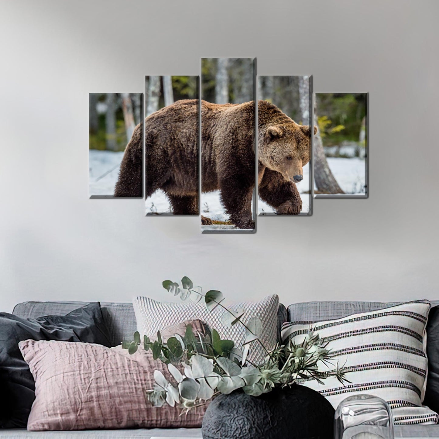 Brown Bear Art Canvas, Personalized Valentine's Day Gift for Him, Wild Animal Print, Loft Artwork