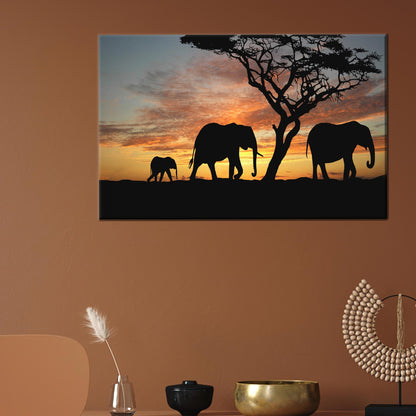 Elephant Safari African Landscape Canvas Print