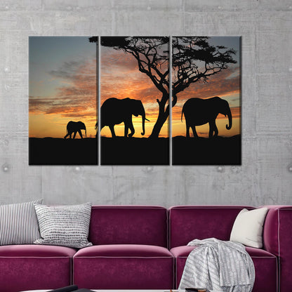 Elephant Safari African Landscape Canvas Print