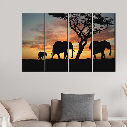 Elephant Safari African Landscape Canvas Print