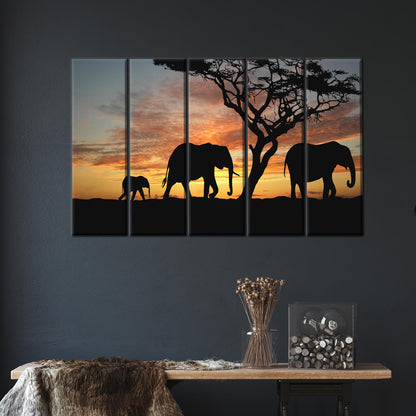 Elephant Safari African Landscape Canvas Print