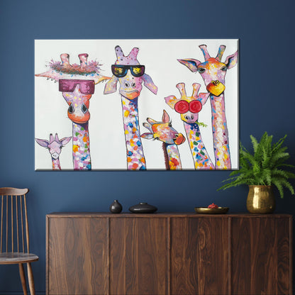 Giraffe Family Printed Canvas, Animal Wall Art, Personalized Wedding Gift, Abstract 3D Canvas
