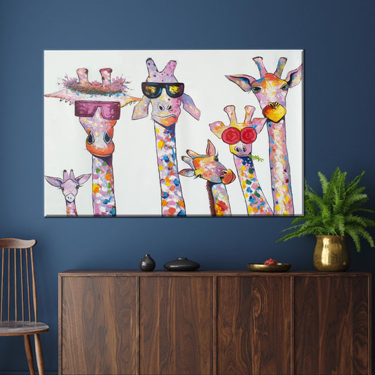 Giraffe Family Printed Canvas, Animal Wall Art, Personalized Wedding Gift, Abstract 3D Canvas