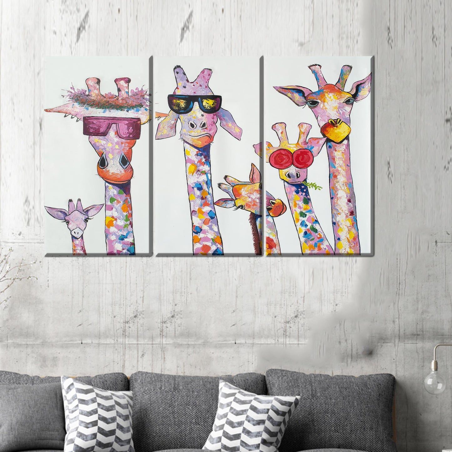 Giraffe Family Printed Canvas, Animal Wall Art, Personalized Wedding Gift, Abstract 3D Canvas