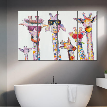 Giraffe Family Printed Canvas, Animal Wall Art, Personalized Wedding Gift, Abstract 3D Canvas