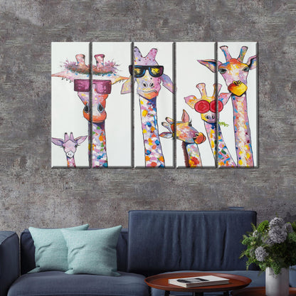 Giraffe Family Printed Canvas, Animal Wall Art, Personalized Wedding Gift, Abstract 3D Canvas