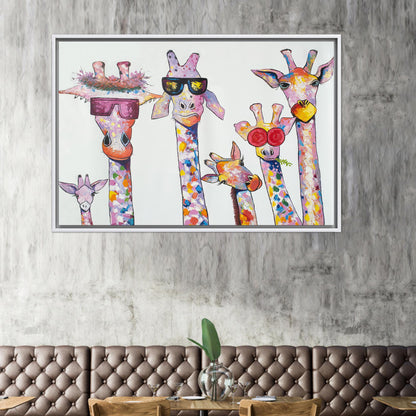 Giraffe Family Printed Canvas, Animal Wall Art, Personalized Wedding Gift, Abstract 3D Canvas
