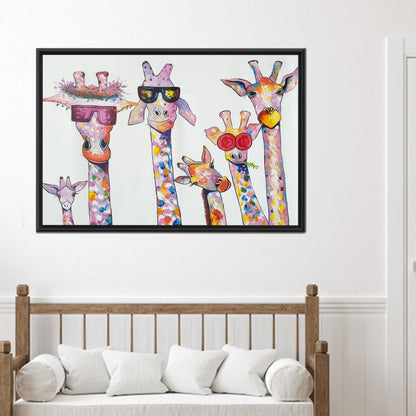 Giraffe Family Printed Canvas, Animal Wall Art, Personalized Wedding Gift, Abstract 3D Canvas