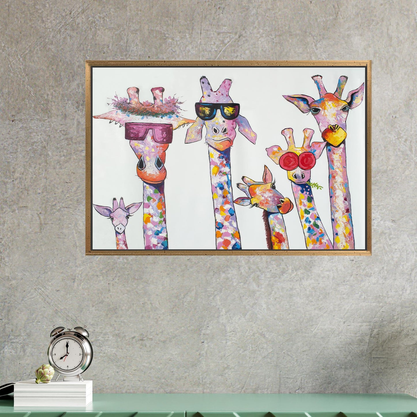 Giraffe Family Printed Canvas, Animal Wall Art, Personalized Wedding Gift, Abstract 3D Canvas