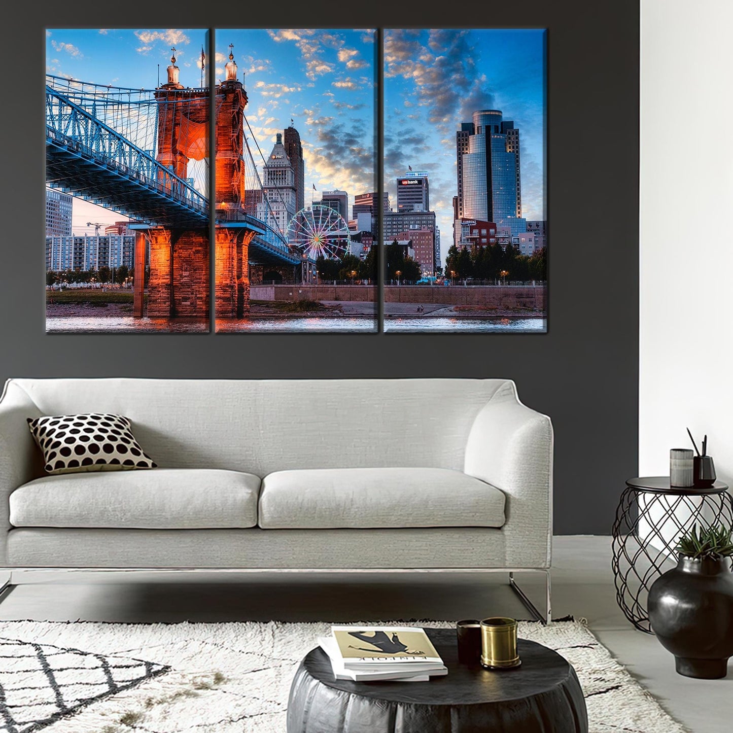 Cincinnati City Landscape Bridge Christmas Canvas Print