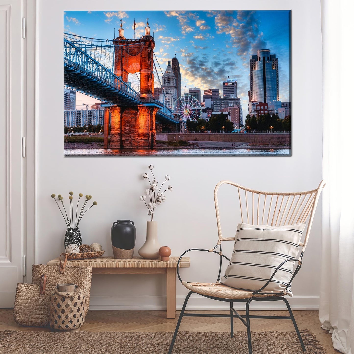 Cincinnati City Landscape Bridge Christmas Canvas Print