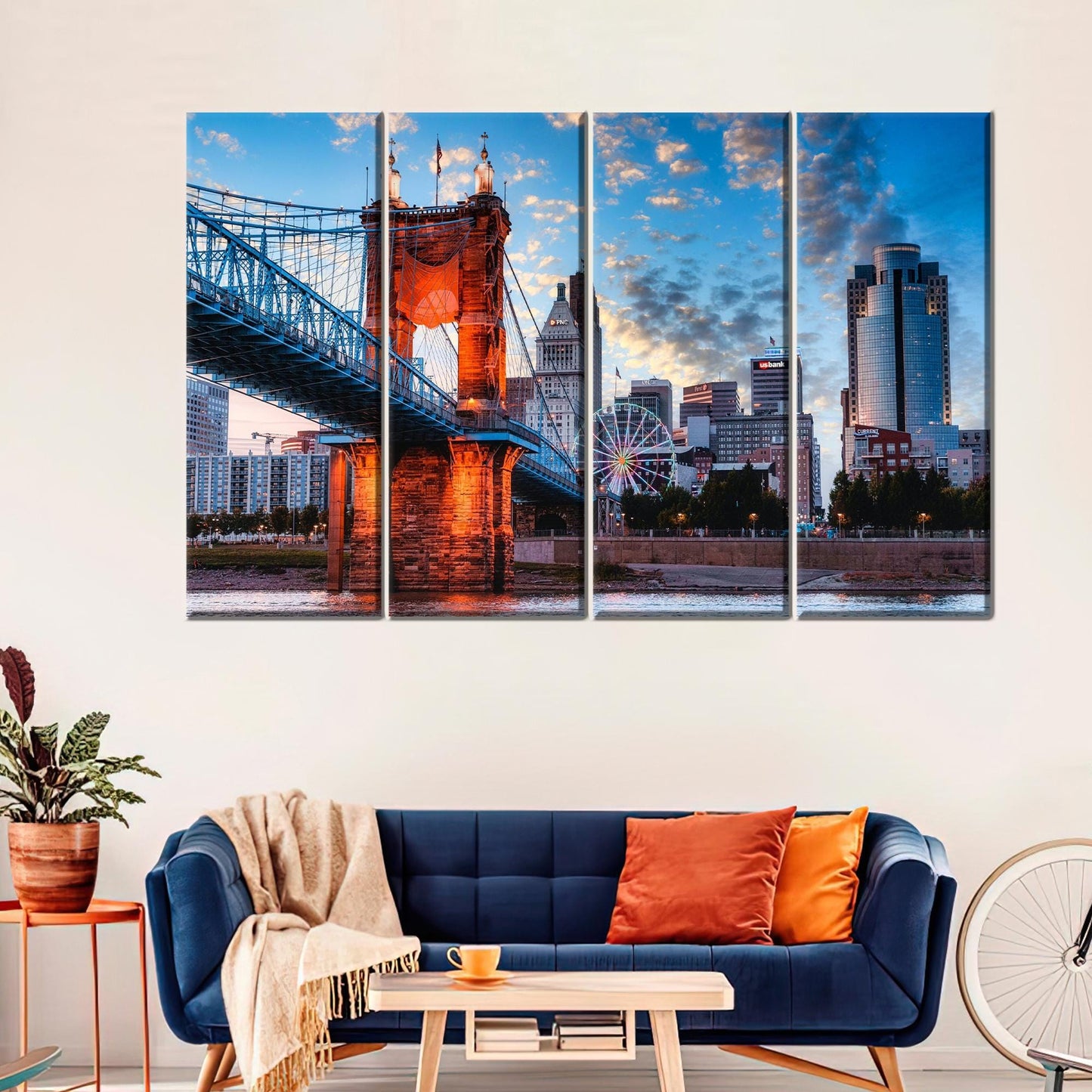 Cincinnati City Landscape Bridge Christmas Canvas Print