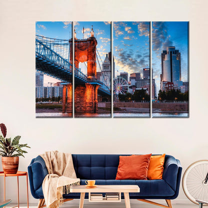Cincinnati City Landscape Bridge Christmas Canvas Print
