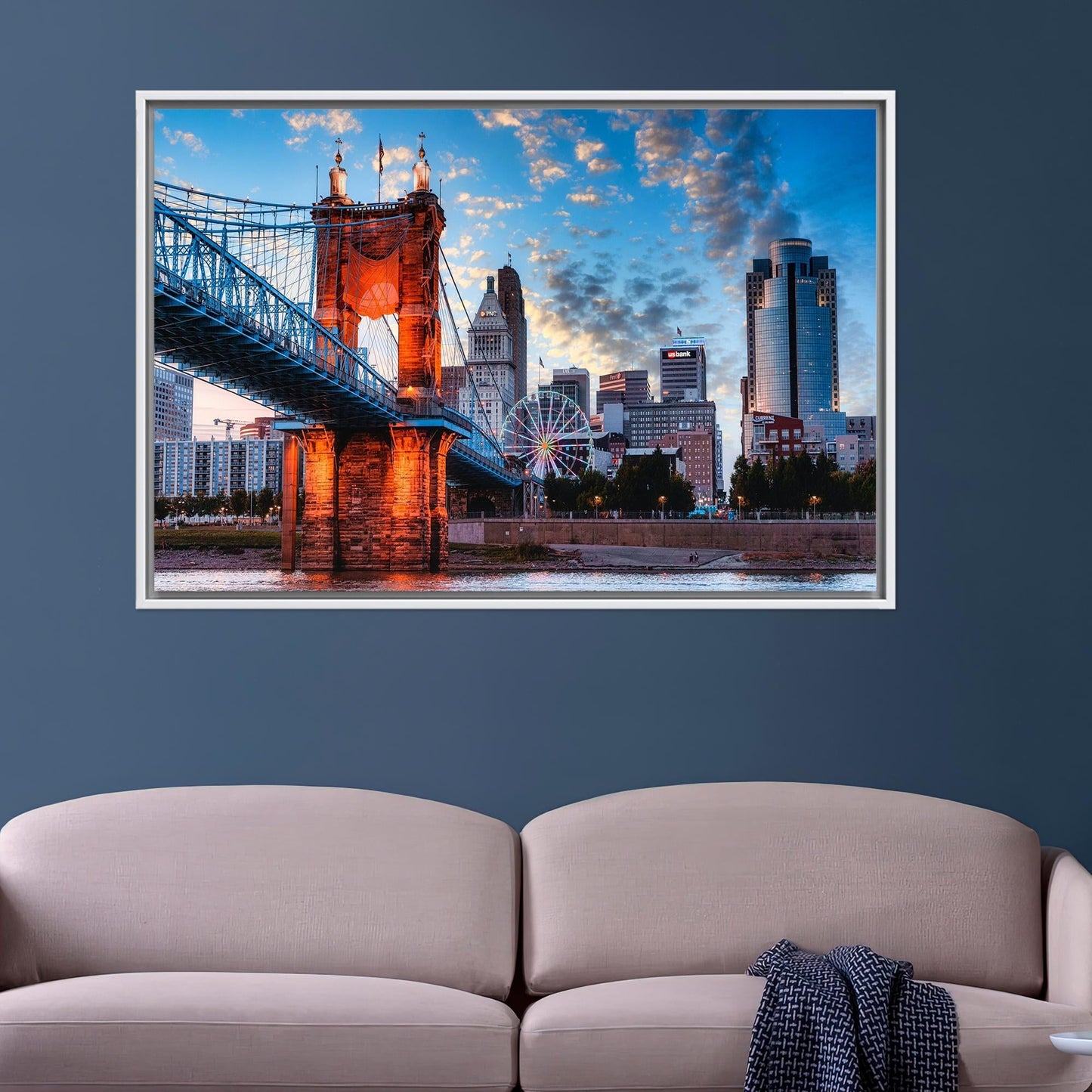 Cincinnati City Landscape Bridge Christmas Canvas Print
