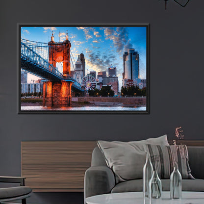 Cincinnati City Landscape Bridge Christmas Canvas Print