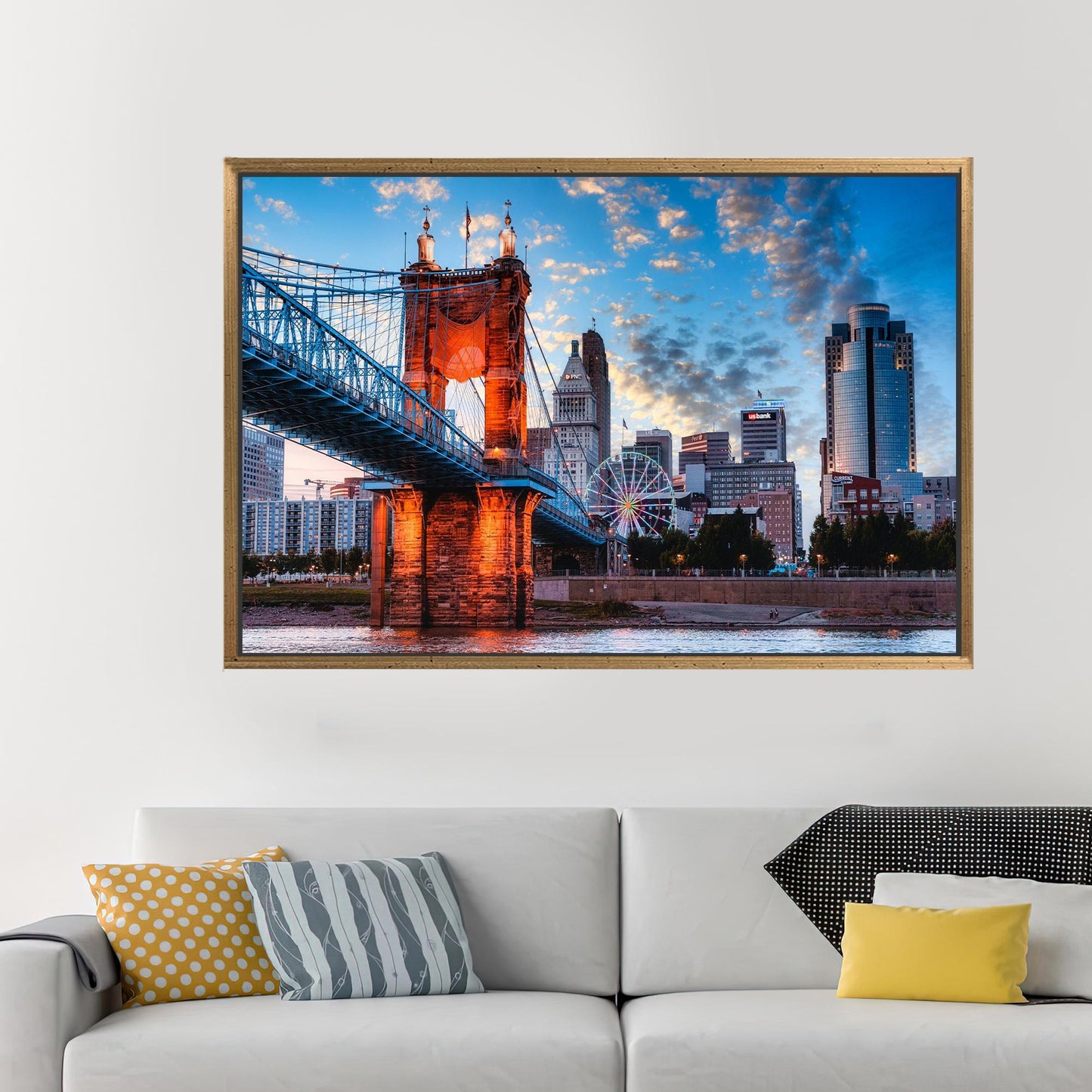 Cincinnati City Landscape Bridge Christmas Canvas Print
