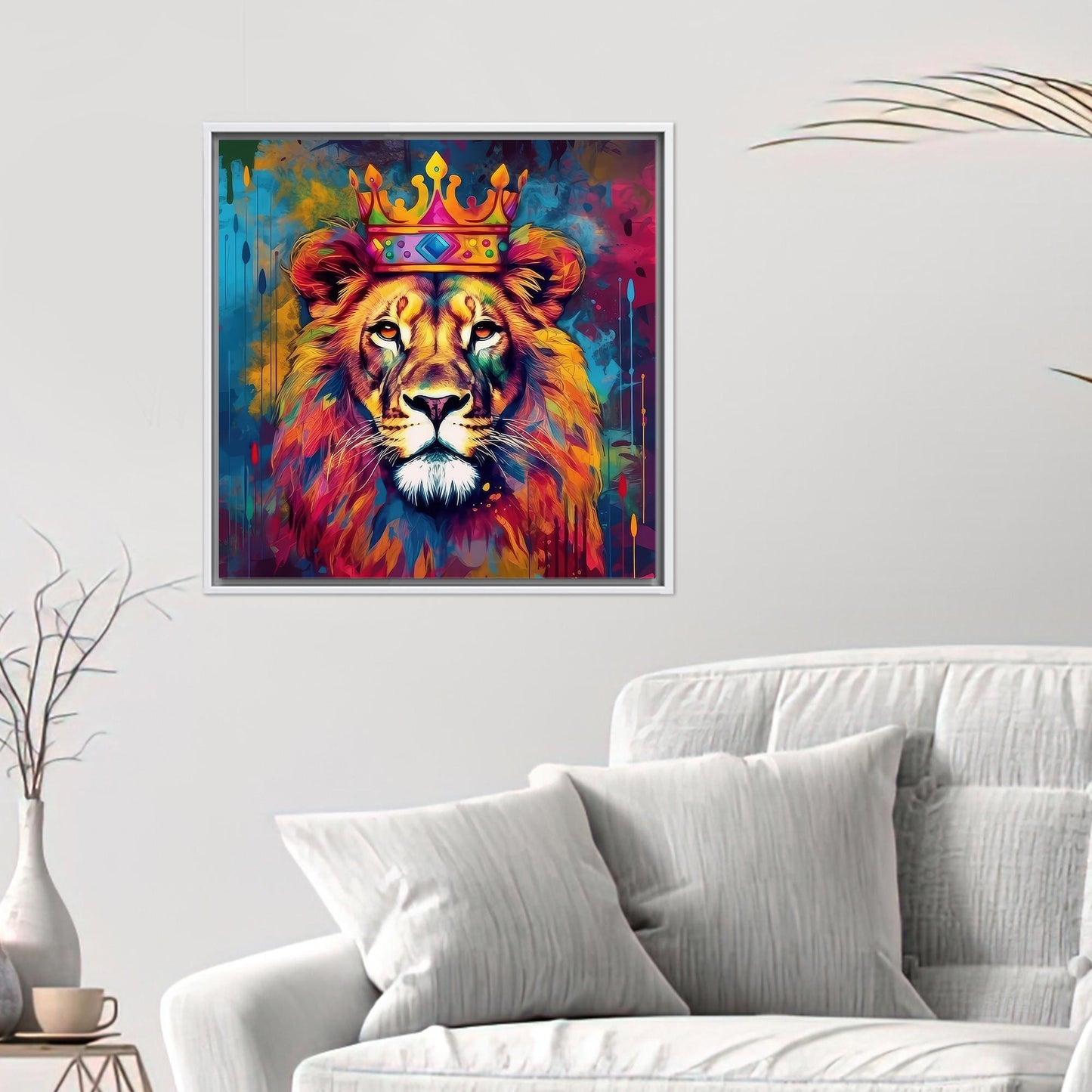 Modern Animal Art Canvas Print: Personalized Lion Wall Art for Him