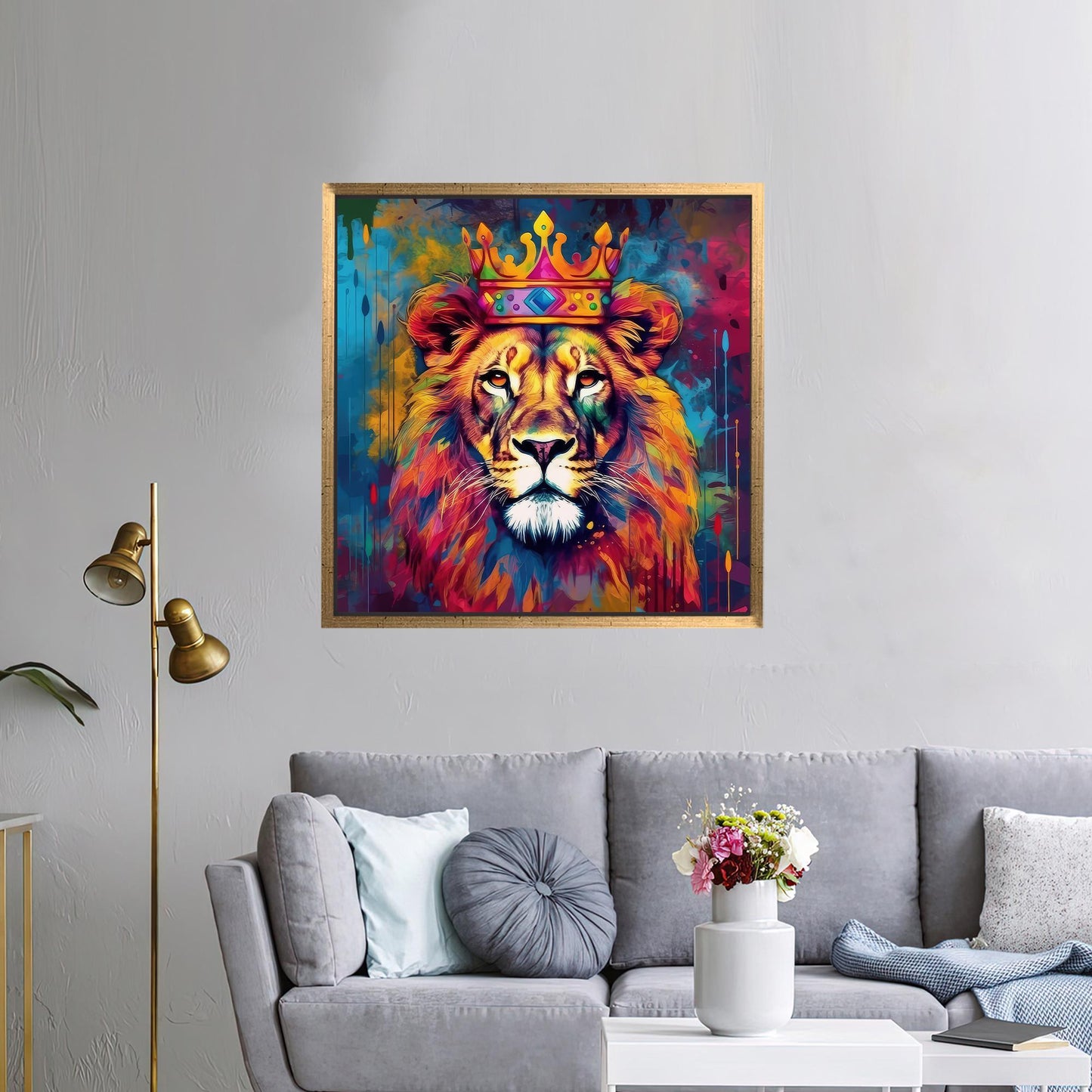 Modern Animal Art Canvas Print: Personalized Lion Wall Art for Him