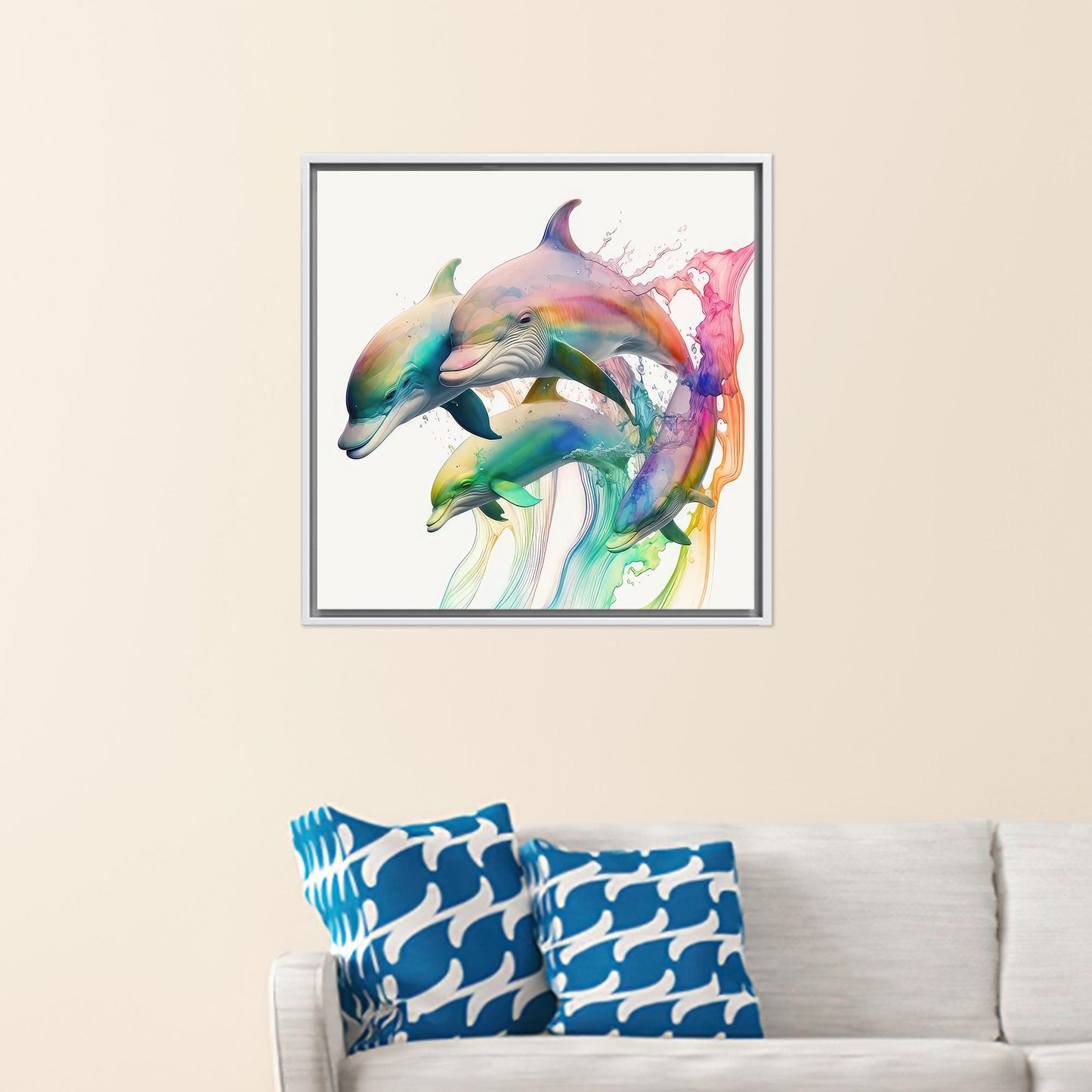 Dolphin Colorful Bohemian Canvas Print