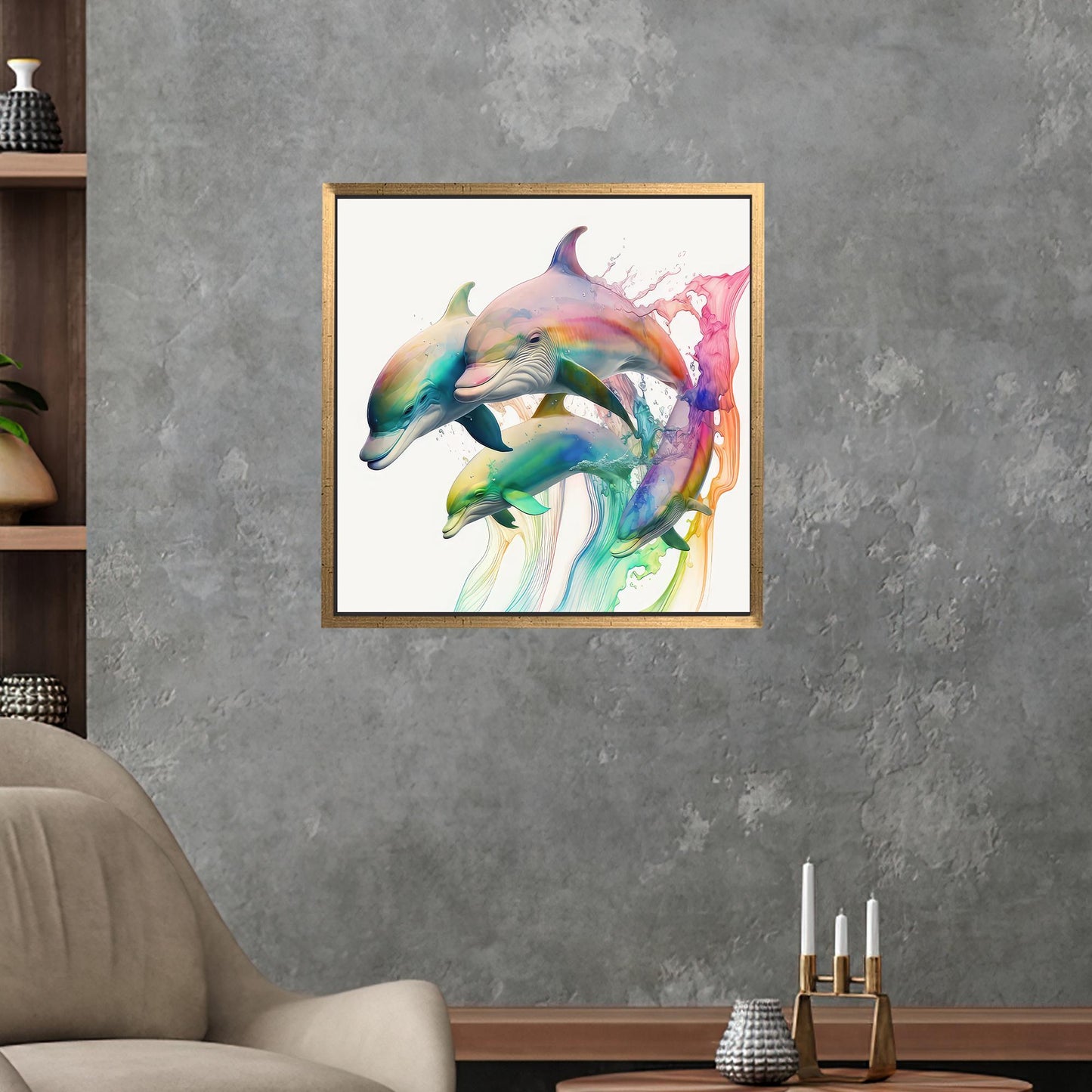 Dolphin Colorful Bohemian Canvas Print