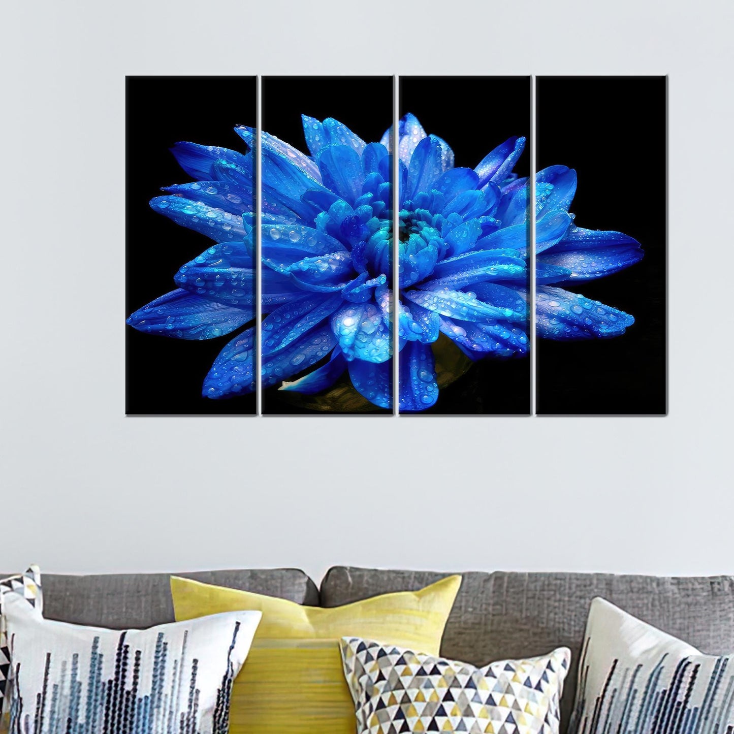 Blue Flower Canvas Gift: Elegant Blue Printed Wall Art, Personalized Gift for Mom, Botanical Design