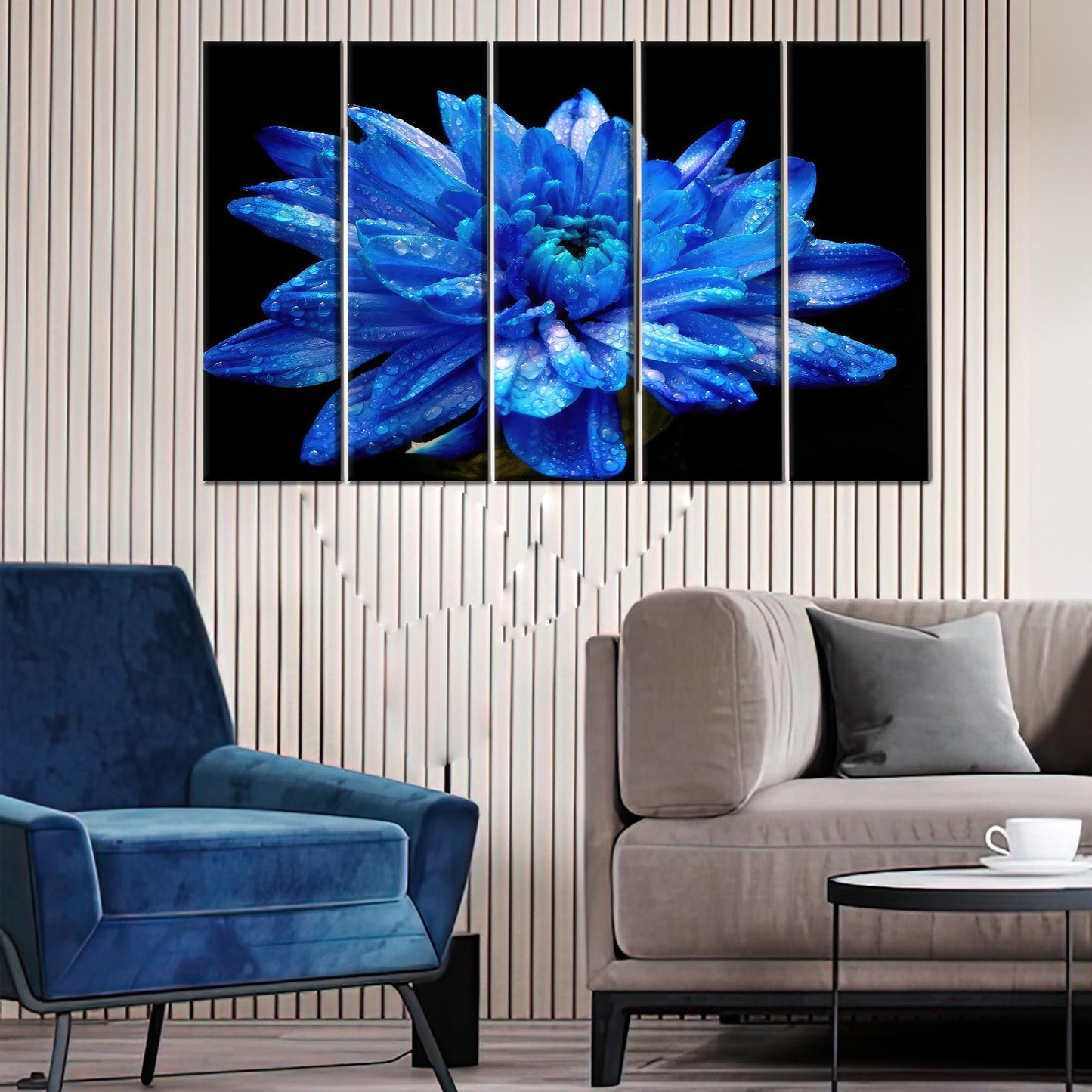 Blue Flower Canvas Gift: Elegant Blue Printed Wall Art, Personalized Gift for Mom, Botanical Design