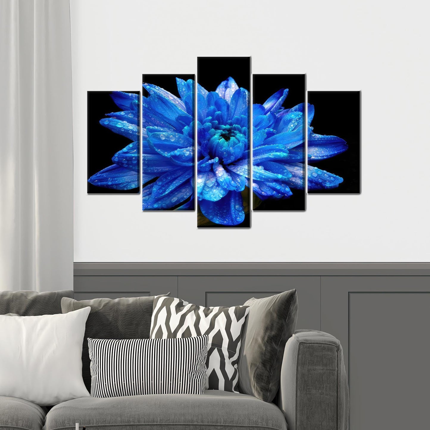 Blue Flower Canvas Gift: Elegant Blue Printed Wall Art, Personalized Gift for Mom, Botanical Design