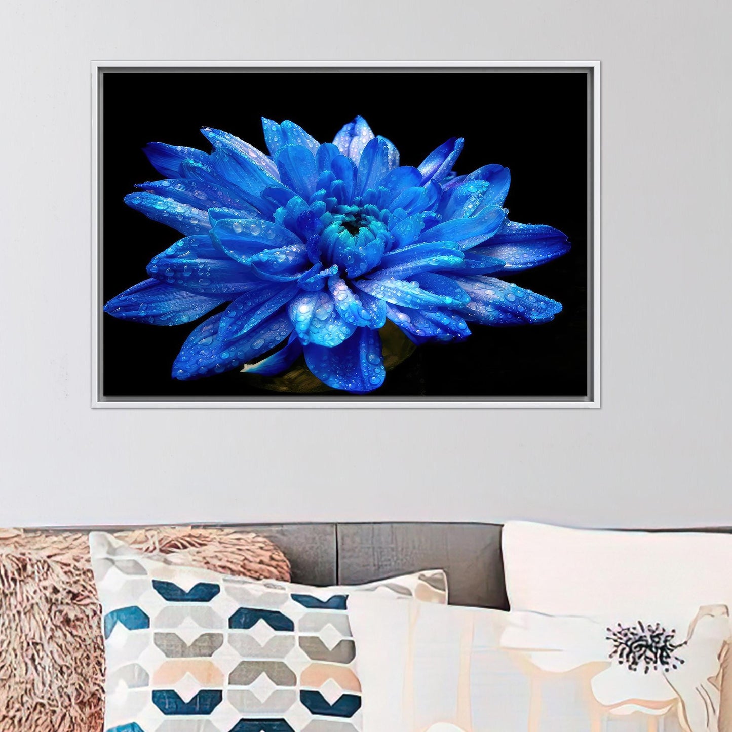 Blue Flower Canvas Gift: Elegant Blue Printed Wall Art, Personalized Gift for Mom, Botanical Design