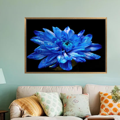 Blue Flower Canvas Gift: Elegant Blue Printed Wall Art, Personalized Gift for Mom, Botanical Design
