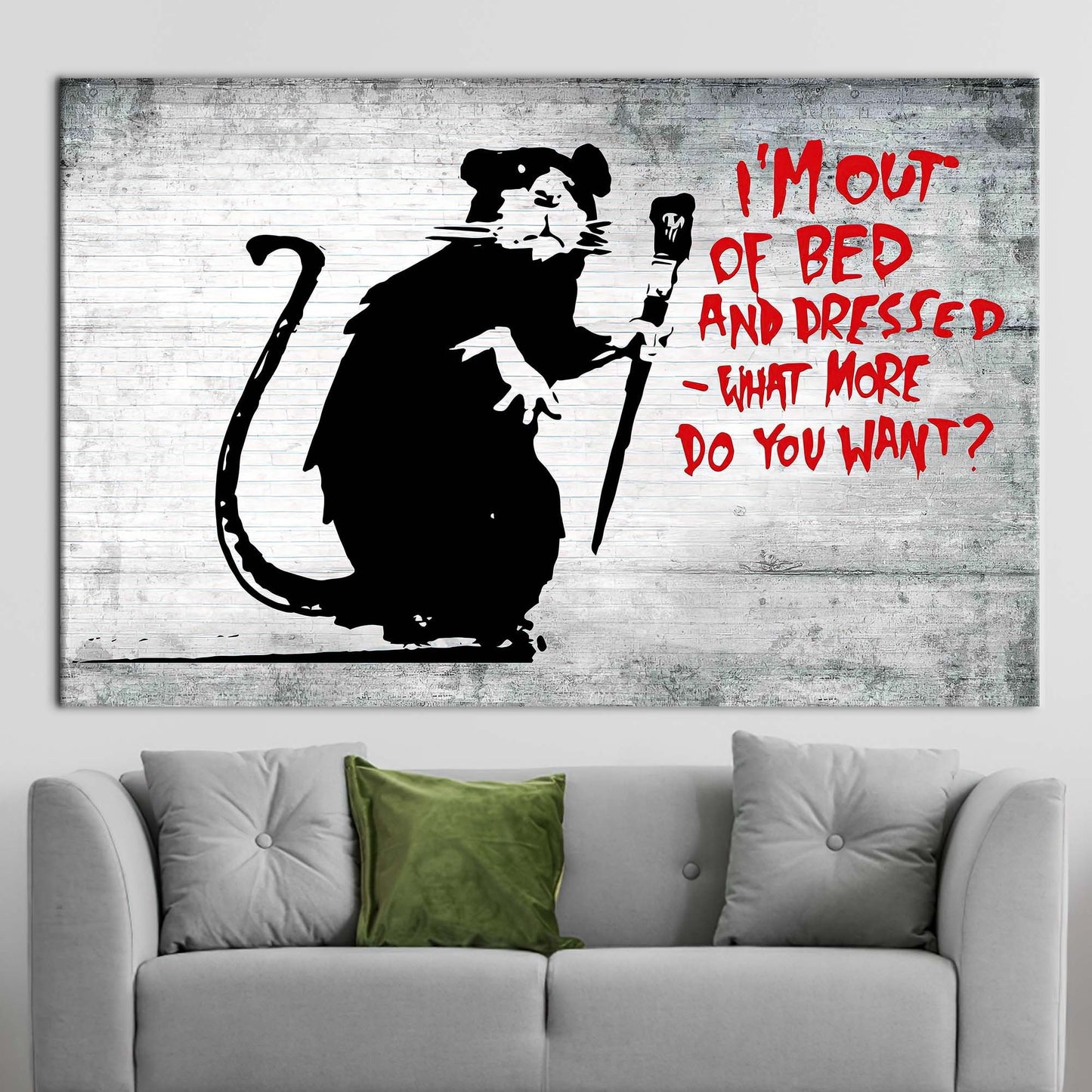 Abstract Banksy Out of Bed Rat Art Canvas, Street Wall Decor, Graffiti Mouse Print