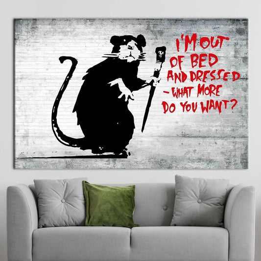 Abstract Banksy Out of Bed Rat Art Canvas, Street Wall Decor, Graffiti Mouse Print