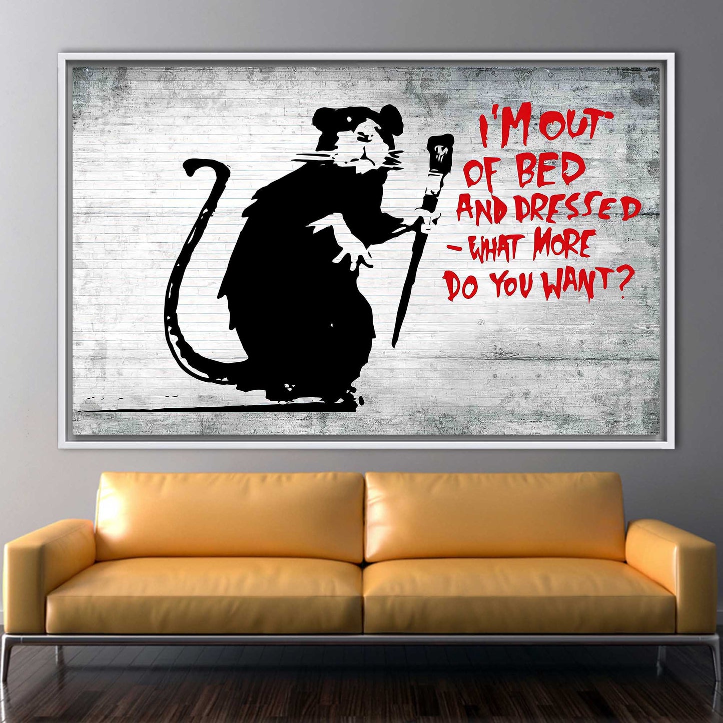 Abstract Banksy Out of Bed Rat Art Canvas, Street Wall Decor, Graffiti Mouse Print