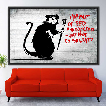 Abstract Banksy Out of Bed Rat Art Canvas, Street Wall Decor, Graffiti Mouse Print