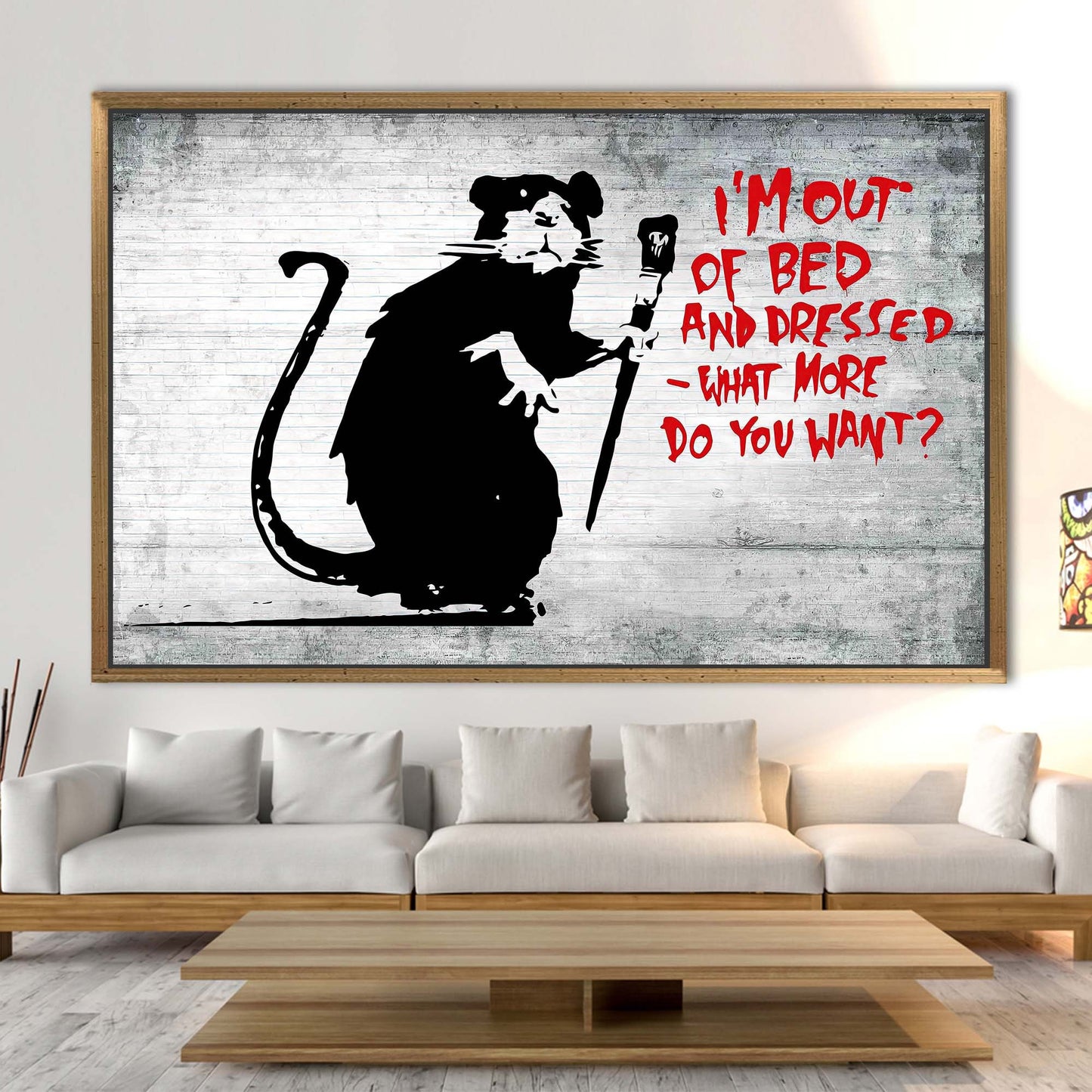 Abstract Banksy Out of Bed Rat Art Canvas, Street Wall Decor, Graffiti Mouse Print