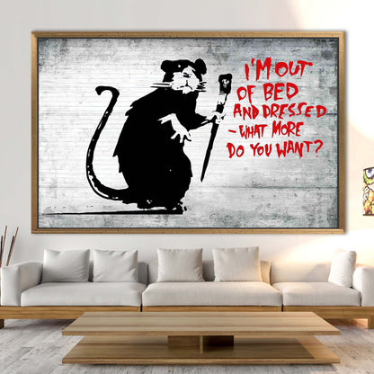 Abstract Banksy Out of Bed Rat Art Canvas, Street Wall Decor, Graffiti Mouse Print